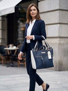 MFK Navy and Cream Crossbody/Tote with Keyring by Mia K